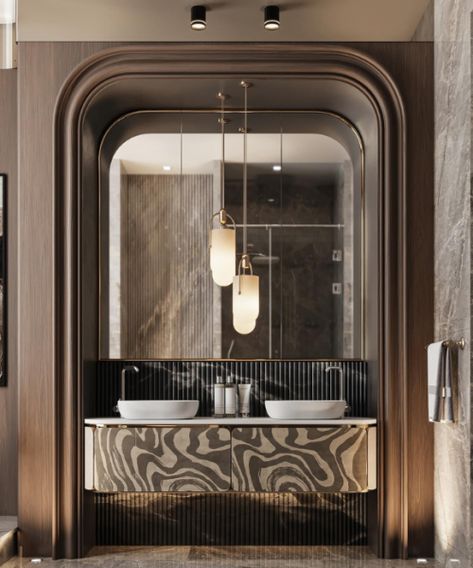 Covet House | Inspirations and Ideas Villa Bathroom Design, Powder Toilet Design, Luxurious Vanity Design For Washroom, Luxury Toilet Design, Art Deco Public Bathroom, Luxury Public Bathroom, Luxury Public Toilet, Luxurious Wash Basin, Japanese Style Bathroom