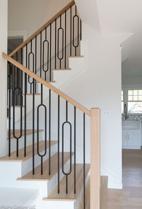 Split Foyer Lighting, Railing For Split Level, Transitional Split Level Remodel, Tri Level Homes Interior, Boho Split Level House, 3 Level Split House Remodel, California Split Level Remodel, Split Entry Stairs, Move Staircase Before And After