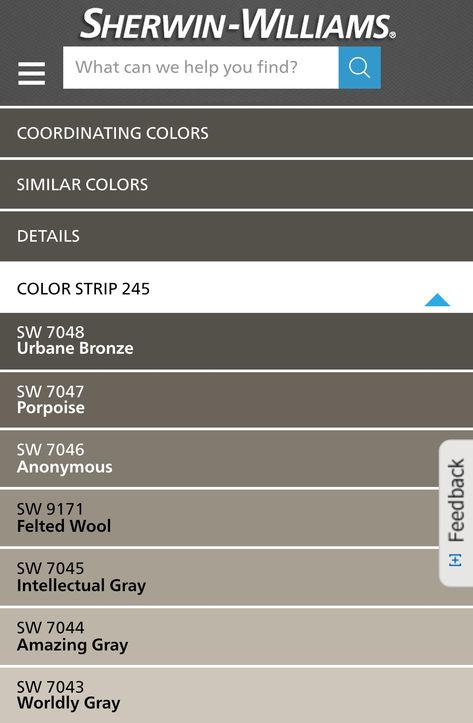 Sherwin Williams paint - hue variations on urban bronze, anonymous, felted wool. Light to dark greyish taupe paint colors Sw Urban Bronze Color Palette, Urban Bronze Sherwin Williams Palette, Dark Taupe Sherwin Williams, Dark Taupe Exterior House Colors, Urban Bronze Cabinet, Greyish Brown Paint Colors, Brownish Grey Paint Colors, Urban Taupe Paint Color, Dark Taupe Paint