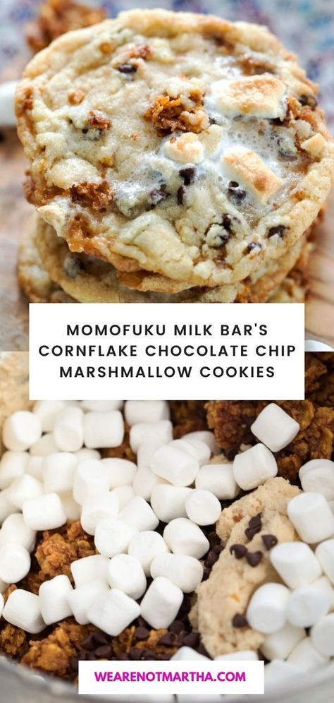 Cornflake Cookies Milk Bar, Milkbar Cornflake Cookies, Momofuku Cookie Recipes, Milk Bar Chocolate Chip Cookies, Momofuku Milk Bar Recipes, Marshmallow Cornflake Cookies, Milk Bar Cookie Recipe, Milk Bar Cornflake Marshmallow Cookies, Famous Bakery Recipes