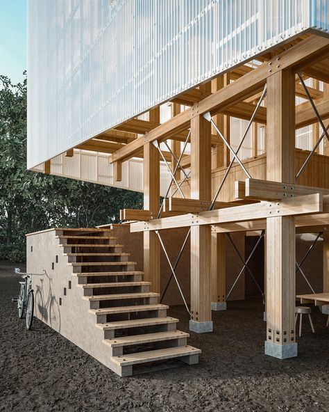 Cubes Architecture, Architecture Blueprints, Timber Architecture, House On Stilts, Kengo Kuma, Parametric Architecture, Wood Architecture, Roof Architecture, Architecture Model House