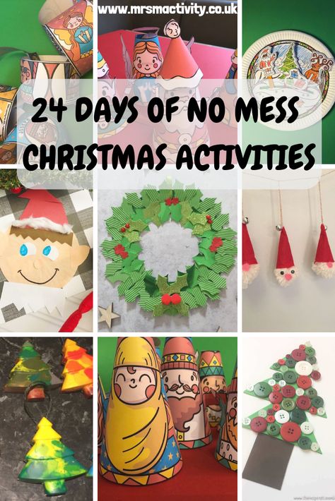 MERRY CHRISTMAS! We've put together our favourite 24 no mess Christmas activity ideas that children will love! Minimal preparation and clearing up. No Mess Christmas Crafts, Christmas Crafts And Activities, Christmas Activity Ideas, Waldorf Christmas, Christmas Pom Pom Crafts, Free Christmas Crafts, Christmas Arts, Crafts And Activities For Kids, Advent Activities