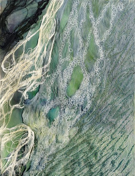 Shoreline 3 Textile Art by Julie Shackson, via Flickr Creation Art, Creative Textiles, Landscape Quilts, Free Motion Embroidery, Textile Texture, Textile Fiber Art, Design Textile, Art Textile, Textile Artists