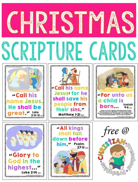 Free printable Bible verse cards for kids. Christmas Bible Verse for Kids to use during Sunday School or homeschool. Perfect for children of all ages, FREE Free Printable Bible Verse Cards, Christian Christmas Printables, Bible Verse For Kids, Christmas Bible Verse, Christian Preschool, Verses For Kids, Christmas Verses, Christmas Scripture, Christmas Bible Verses