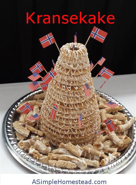 Kransekake | ASimpleHomestead.com Simple Homestead, Norwegian Wedding, Vegan Wedding Cake, Norwegian Food, Vegan Wedding, Wedding Cake Recipe, Wedding Cake Flavors, Almond Paste, Filled Cookies