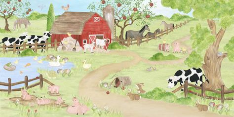 Barn Wallpaper, Farm Animal Wall Art, Farm Themed Wallpaper, Farm Mural Painting, Tractor Wall Mural, Farm Nursery Wall Decals, Farmyard Wall Mural, Farm Mural, Barnyard Theme