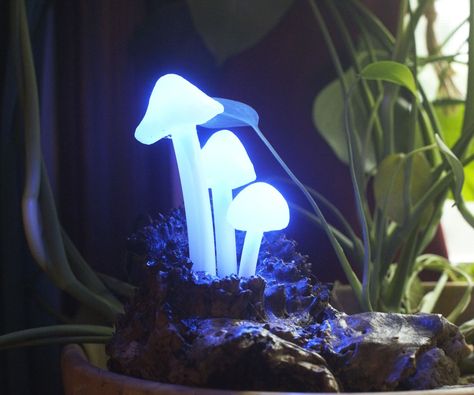 Glowing LED Mushroom Log Lamp Log Lamp, Moss And Lichen, Purple Mushroom, Glowing Mushrooms, Circuit Board Design, Root Structure, Natural Dried Flowers, Mushroom Lights, Led Diy