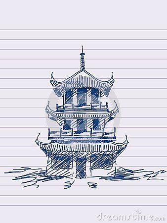 Korean Building Drawing, Chinese Pagoda Drawing, Chinese Building Drawing, Japanese Pagoda Drawing, Pagoda Sketch, Chinese Architecture Drawing, Chinese Art Drawing, Pagoda Drawing, Chinese Sketch