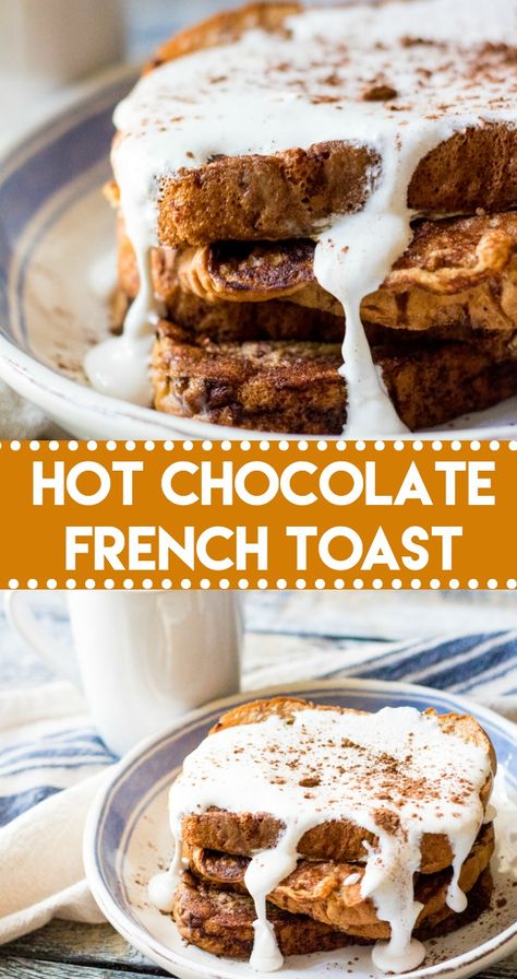 Hot Chocolate French Toast - Life With The Crust Cut Off Desserts French, Brunch Treats, Breakfast Classic, Overnight French Toast Recipe, Chocolate French Toast, French Toast Casserole Recipes, French Toast Breakfast, Marshmallow Cream, French Toast Easy