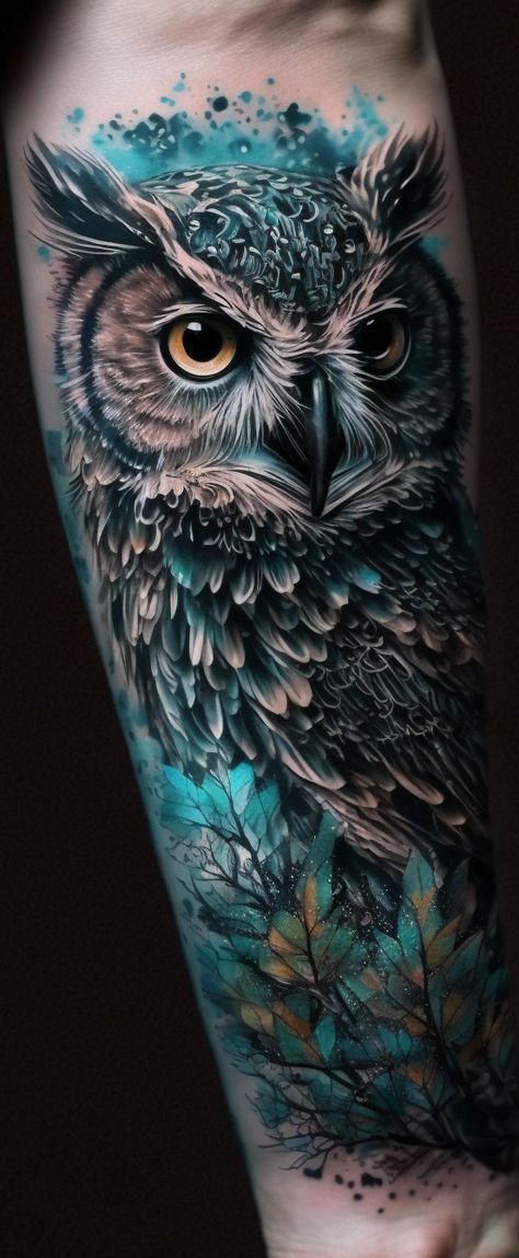 Owl Elbow Tattoo, Owl Raven Tattoo, Tattoo Owl Woman, Owl Tattoo For Women Sleeve Forearm, Wildlife Tattoo Women, Grinch Tattoo, Owl Forearm Tattoo, Tattoos Gothic, Realistic Owl Tattoo