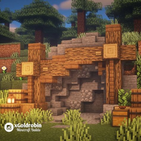 Castles Minecraft, Goldrobin Minecraft, Minecraft Entrance, Minecraft Cave House, Casa Do Hobbit, Minecraft Cave, Mine Entrance, Survival Day, Minecraft Underground