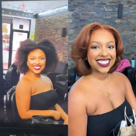 Ginger Hair Blowout Black Women, Ginger Hair For Black Women, Copper Short Hair On Black Women, Black Women Auburn Hair, Auburn Black Women, Auburn Pixie Haircut Black Women, Auburn Bob Black Women, Ginger Hair Black Women Natural 4c, Auburn Natural Hair Black Women