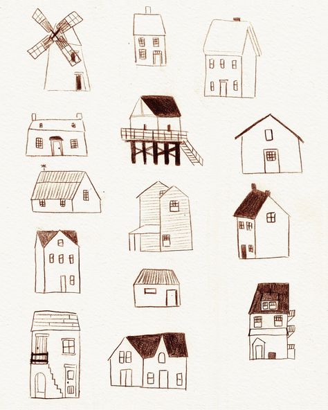 Sketching houses today! I love exploring shapes either from imagination or in this case from images sketched out quickly, this way I have a library of shapes I could use in bigger pieces later. Do you like creating shape libraries for later use? ☺️ . . . . . #art #illustration #drawing #traditionalart #traditionalillustration #linelgouache #gouache #gouacheillustration #watercolorart #sketch #sketchbook #sketchbooks #childrensillustration #childrensbooks #childrensbookillustration #pictureboo... Tiny House Sketch, Tiny House Illustration, House Illustration Simple, Tiny House Drawing, How To Draw A House, Simple House Sketch, Cute House Drawing, Small House Drawing, Sketching Houses