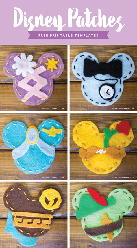 DIY Disney Patches – Designs By Miss Mandee. Make your own adorable Disney patches to accessorize the next time you go to Disneyland. Download the FREE printable template and follow the tutorial. Designs include: Rapunzel, Alice, Jasmine, Belle, Hercules, and Peter Pan. Disney Crafts For Kids, Disney Diy Crafts, Disney Christmas Decorations, Disney Patches, Diy Disney, Disney Ornaments, 강아지 그림, Mickey Mouse Shirts, Disney Decor