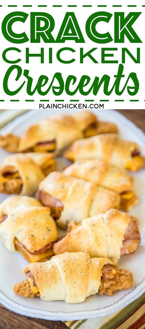 Chicken Crescents, Chicken Patty Recipes, Chicken Entree, Chicken Crescent Rolls, Chicken Crescent, Tyson Chicken, Hasselback Chicken, Chicken Strip Recipes, Breaded Chicken Tenders