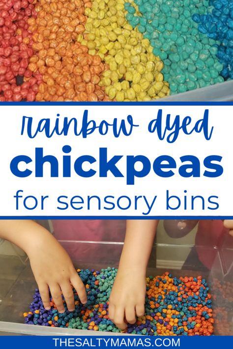 How To Dye Chickpeas, Dyed Chickpeas, Chickpea Sensory Bin, Chickpea Sensory Play, How To Dye Beans For Sensory Play, How To Dye Oats For Sensory Play, Dye Rice For Sensory Bin, How To Dye Rice For Sensory Play, Kids Nature Activities