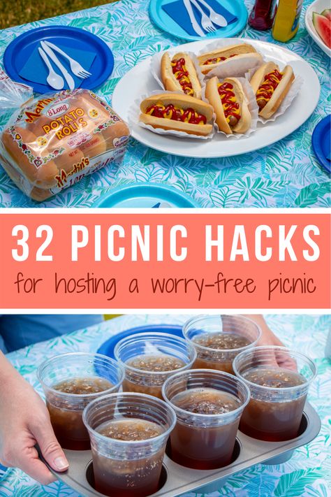 Picnic Food Hacks, Large Picnic Food Ideas, Packed Picnic Lunch Ideas, Packing For Picnic, Picnic Hacks Outdoor, Picnic Menu Ideas Families, Kids Picnic Party Food, Outdoor Picnic Party Food, Outdoor Family Reunion Food Ideas