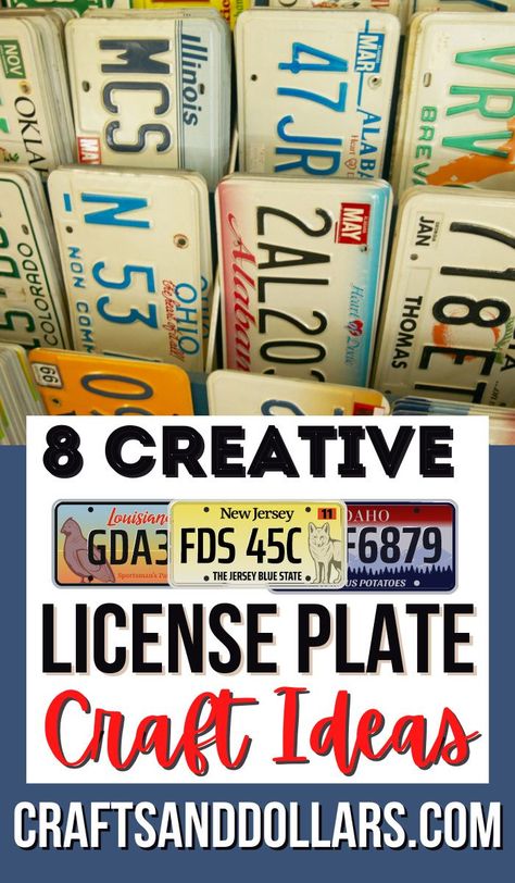 An old license plate is one of those things that you never want to throw away but also struggle to figure out what exactly to use it for. Most license plates come in bright colors and are made out of high-quality metal, so they are crafting goldmines. Dig out your tools and read on for our top ideas of how to repurpose your old license plates! #CraftsandDollars #LicensePlateCrafts #CraftingInspiration Things To Do With Old License Plates, Used License Plate Ideas, Repurpose License Plates Diy, Old License Plate Ideas Diy, Upcycled License Plates, Uses For Old License Plates Ideas, Crafts With License Plates, What To Do With Old License Plates, Old License Plate Ideas Wall Art