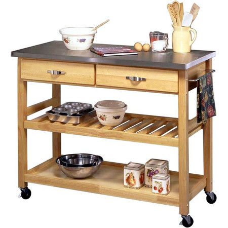 Found it at Wayfair - Kitchen Cart with Stainless Steel Tophttp://www.wayfair.com/daily-sales/p/Holiday-Kitchen-%26-Dining-Deals-Kitchen-Cart-with-Stainless-Steel-Top~HO1026~E14498.html?refid=SBP Cheap Kitchen Islands, Brushed Steel Kitchen, Stainless Steel Kitchen Cart, Wooden Kitchen Island, Manhattan Kitchen, Portable Kitchen Island, Portable Kitchen, Kitchen Island Cart, Brown Kitchens