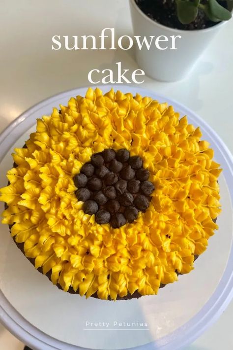 A Simple Sunflower Topped Cake - Pretty Petunias Easy Sunflower Cake, Easy Ways To Frost A Cake, Frost A Cake, Simple Sunflower, Cake Pretty, Sunflower Cake, Succulent Cake, School Cake, 6 Cake