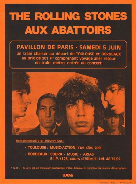 The Rolling Stones, Original Vintage French Concert Poster, Les Abattoirs, Pavillon de Paris, 1976, 15¾ x 11¾ in. (40 x 30 cm.) | Rock Paper Film Rolling Stones Poster, Rolling Stones Concert, Vintage Concert Posters, Music Concert Posters, Vintage Music Posters, Arte Punk, Concert Poster, Rock Posters, Mick Jagger