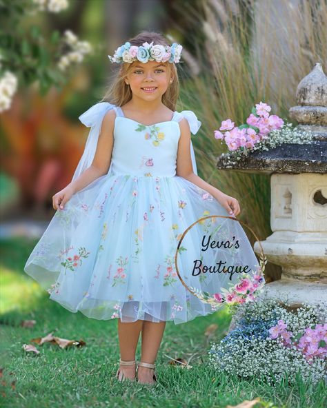 Floral Easter Dress, Blue Flower Girl Dress, Botanical Names, Green Flower Girl Dresses, Style Party Dress, Blue Flower Girl, Flower Girl Dresses Blue, Rose Fairy, Floral Embroidery Dress