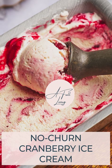 This delicious no-churn cranberry ice cream recipe is loaded with vanilla and cranberry flavor! It's so simple to make, with just a few staple ingredients, and perfect for using up frozen cranberries any time of year. This recipe also has a sugar-free option. #CranberryIceCream #IceCreamRecipe #Cranberries Cranberry Ice Cream, Cranberry Ice Cream Recipe, Cranberry Ice, Ice Cream No Churn, Walnut Ice Cream, Orange Ice Cream, Coconut Milk Ice Cream, Holiday Desserts Table, Ice Cream Mixture