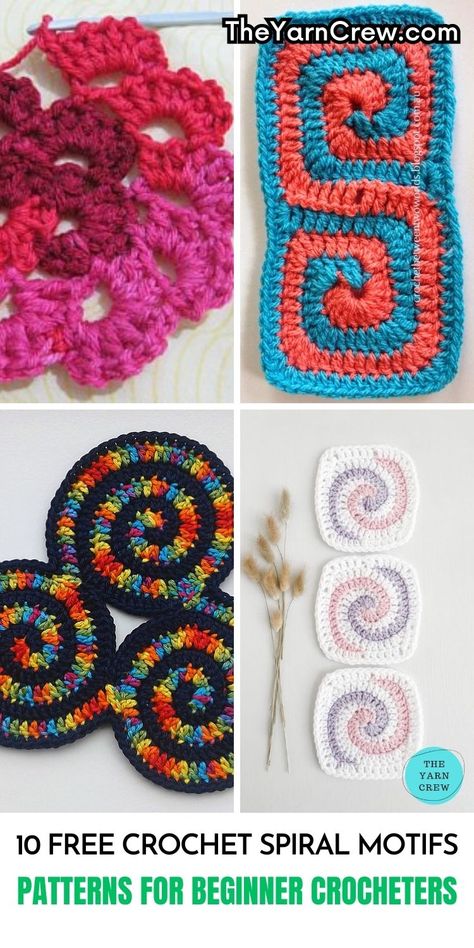 Discover the mesmerizing beauty of spiral motif crochet patterns and take your crochet projects to the next level. Curated by The Yarn Crew. Swirl Crochet Pattern Spirals, Spiral Granny Square Pattern Free, Spiral Scrubbie Crochet Pattern, How To Crochet A Spiral, Crochet Spiral Granny Square, Spiral Crochet Pattern Free, Crochet Swirl Pattern, Freeform Crochet Patterns Free, Spiral Granny Square Pattern