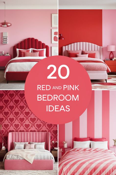 Red and pink bedrooms offer endless possibilities for stunning designs. From bold and vibrant to soft and subtle, there's a red and pink bedroom aesthetic for every taste. Explore these inspiring ideas for creating a haven that reflects your unique style. Red Pink Bedroom, Coral Pink Bedroom, Red And Pink Bedroom, Adult Pink Bedroom, Red Bedroom Aesthetic, Pink Bedroom Aesthetic, Pink Sheer Curtains, Red Velvet Curtains, Red Picture Frames