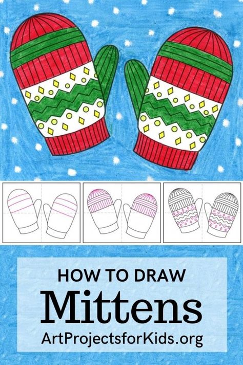 Learn how to draw Mittens with this easy step by step tutorial. #artprojects #artprojectsforkids #drawing #howtodraw #howtodrawforkids #mittens Mitten Art, Doodle Kids, Winter Drawing, Adaptive Art, Winter Drawings, Turtle Drawing, Theme Activities, Directed Drawing, Elementary Art Projects