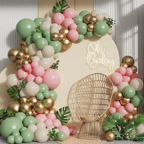 Embrace the sweetness and charm of our 'Bear-Themed Baby Shower Decorations'! From cuddly bear centerpieces to adorable woodland accents, our pins offer inspiring ideas to create a cozy and heartwarming atmosphere for your special celebration.Sage Green Pink Balloon Arch Garland Kit,137pcs Blush Pastel Pink and Green White Sand Gold Balloons Girl Woodland Baby Shower, Safari Birthday Party Decorations, Baby Shower Unique, Safari Balloon, Woodland Party Decorations, Jungle Balloons, Baby Shower Balloon Arch, First Birthday Party Decorations, Green Baby Shower