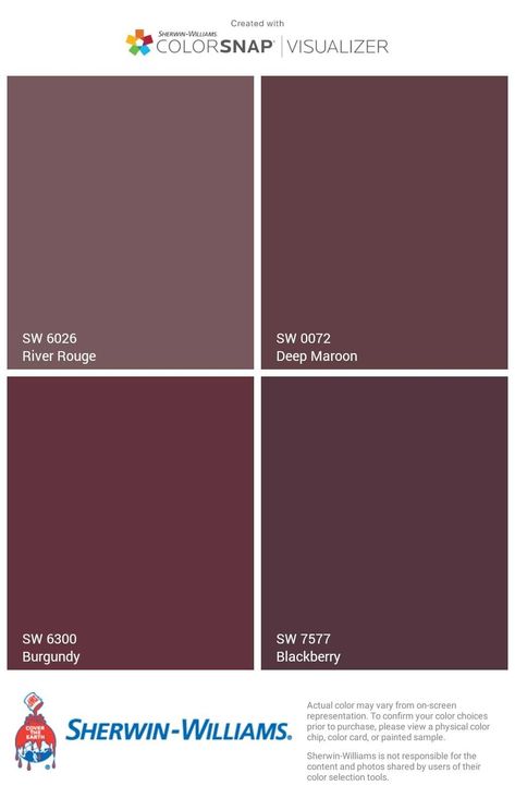 Sherwin Williams Merlot, Burgandy Sherwin Williams, Aubergine Dining Room, Berry Bush Sherwin Williams, Cranberry Wall Color, Merlot Sherwin Williams, Deep Burgundy Paint Colors, Wine Colored Paint, Burgundy Sherwin Williams