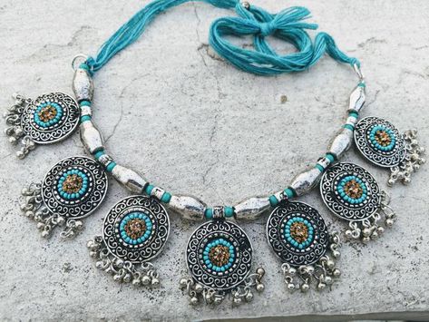 Dholki Beads, Bib Necklaces, Oxidised Jewellery, Jewelry Choker, Jewellery Set, Choker Necklaces, Beads Necklace, Indian Jewelry, Jewelry Set