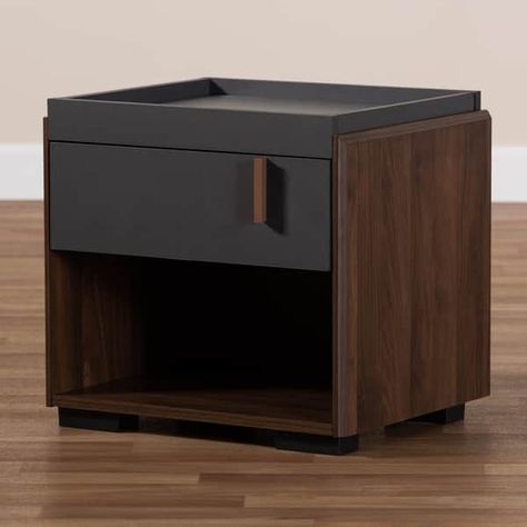 Contemporary 1-Drawer Nightstand - On Sale - Bed Bath & Beyond - 26396182 Classic Bedroom Decor, Bedside Table Design, Contemporary Nightstand, Style Nightstand, Walnut Nightstand, Прикроватные Тумбочки, Classic Bedroom, Baxton Studio, Modern Nightstand