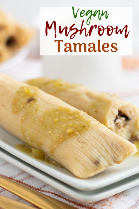 These vegan mushroom tamales are made from scratch and packed with flavor and protein! Homemade is the best way to enjoy tamales! #vegantamales #vegetariantamales #mushroomtamales Mushroom Tamales, Vegetarian Tamales, Vegan Tamales, Tamale Recipe, Vegan Mexican Recipes, Vegan Mushroom, Vegan Cheddar, Vegan Comfort Food, Made From Scratch