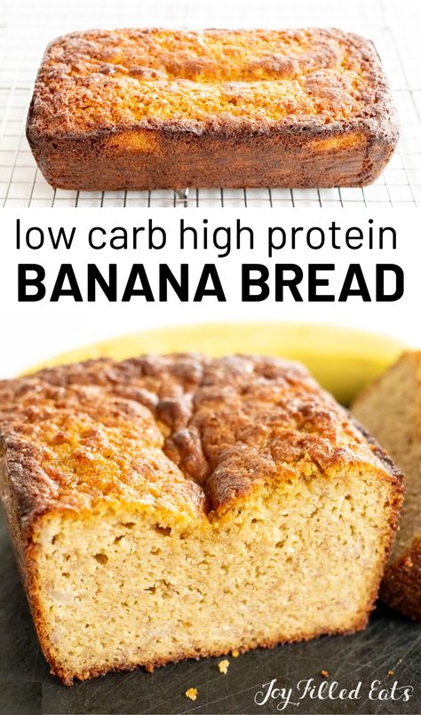 One serving of this Protein Banana Bread Recipe has 13 grams of protein! Find out how to turn classic banana bread into a healthy snack loaded with protein. Getting enough protein daily is important; this moist banana bread can help. Low Carb High Protein Desserts Easy, Low Carb Banana Recipes, Protein Banana Bread Recipe, Banana Bread Low Carb, High Protein Banana Bread, Protein Cheesecake Recipe, Pumpkin Recipes Keto, Protein Banana Bread, Keto Banana Bread