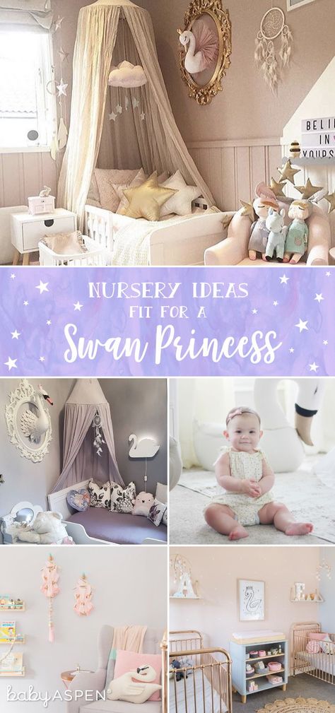 Swan Theme Bedroom, Pink Swan Nursery, Swan Lake Nursery Theme, Swan Themed Nursery, Swan Baby Nursery, Swan Nursery Theme, Fairytale Nursery Girl, Swan Theme Nursery, Magical Nursery Theme