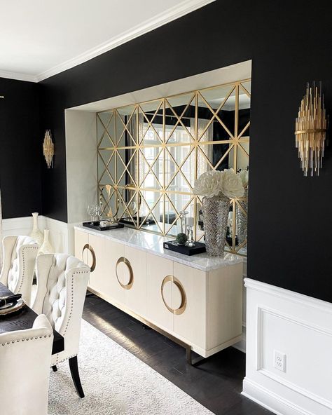 Dining Room Glam, Dining Room Design Luxury, Crockery Unit Design, Dinning Room Design, Black Room, Room Black, Luxury Dining Room, Elegant Dining Room, Living Room Design Decor