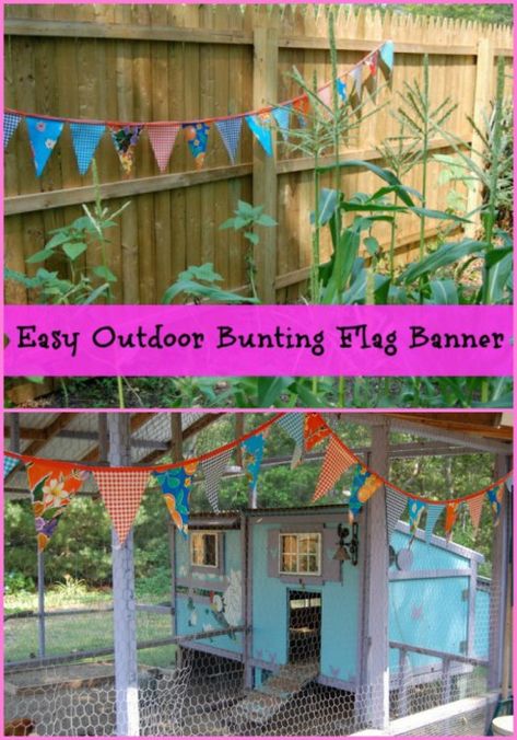 Make up some adorable outdoor bunting flags for a summer party feel everyday! Homesteading Hacks, Homestead Diy, Outdoor Bunting, Homegrown Food, Homesteading Diy, Green Diy, Bunting Flag, Vegetable Gardens, Flag Banners