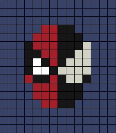 A small pixel art template of Spiderman's and Venom's face split into two (Venom on the right side). Picsel Art Ideas, Pixlr Art Easy, Face Pixel Art, Pixlr Art, Spiderman Pixel Art, Venom Face, Art Spiderman, Spiderman Venom, Graph Paper Drawings