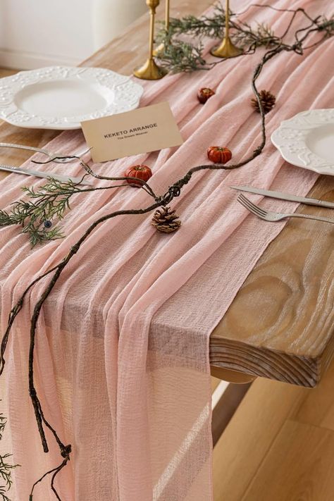 Wedding Baby Shower Bridal Shower Party Long Sheer Boho Easter Spring Centerpiece Home Decorations Pink tablecloth Cheese Cloth Table Runner, Boho Centerpiece, Cloth Table Runner, Cheesecloth Table Runner, Summer Centerpieces, Centerpiece Christmas, Table Flag, Spring Boho, Bridal Shower Party