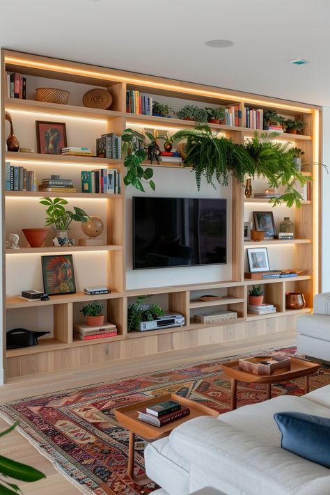 15 Creative TV Wall Decor Ideas for Every Style and Space – Everyday Inspo Wall Of Shelves With Tv, Tv Wall Design Room, Decorate Wall With Tv, Tv Station Ideas Living Rooms, Tv Shelves Wall, Living Room Shelving Ideas Around Tv, Tv Room Decorating Ideas, Bookshelf Around Tv, Tv Wall With Shelves