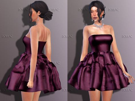 Short Poofy Dresses, Leather Halter Dress, Nude Bodycon Dress, Poofy Dress, Printed Satin Dress, Short Formal Dress, Strapless Cocktail Dress, Sims 4 Expansions, Sims 4 Dresses