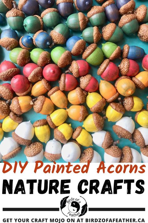 Tray of colourful painted acorns Painting Acorns Diy, Paint Acorns, Acorn Diy, Painted Acorns, Acorn Craft, Nature Crafts Kids, Acorn Painting, Fun Thanksgiving Crafts, Acorn Kids