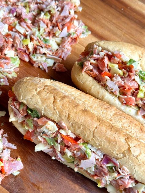 Chopped Italian Sandwich | In Good Flavor Chopped Italian Sandwich, Italian Sandwich Recipes, Italian Subs, Hoagie Sandwiches, Cold Sandwich Recipes, Chopped Salad Recipes, Tomato Salad Recipes, Italian Sandwich, Cold Sandwiches