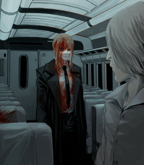 Csm Makima Manga, Makima Train Scene, Makima Fanart Creepy, Creepy Makima Art, Makima Creepy, Makima Scary, Csm Makima, Makima Manga, Makima Chainsawman