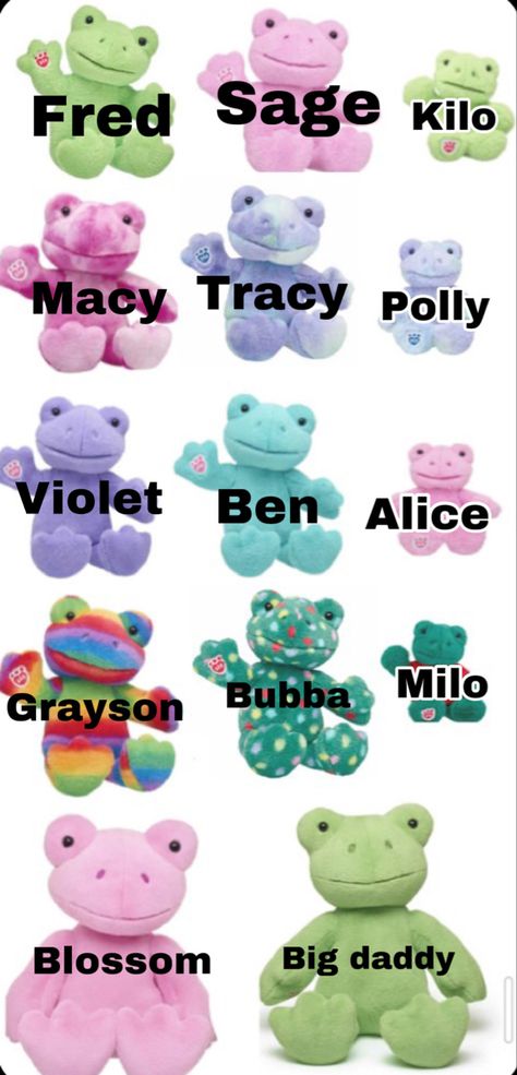 Cute names Build A Bear Frog Name Ideas, Build A Bear Names Ideas, Cute Names For Plushies, Build A Bear Frog Names, Plushie Names, Stuffed Animal Names, Build A Bear Frog, Good Names