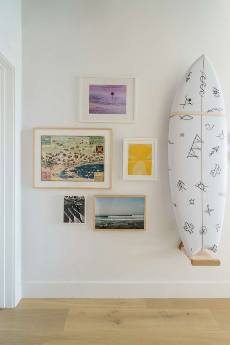 Photo 55 of 69 in Venice Residence by Katie Betyar - Dwell Hallway Gallery Wall, Venice Photography, Surf Room, Beachfront House, Light Hardwood, Light Hardwood Floors, Warm Home Decor, Hotel Room Design, Hallway Design