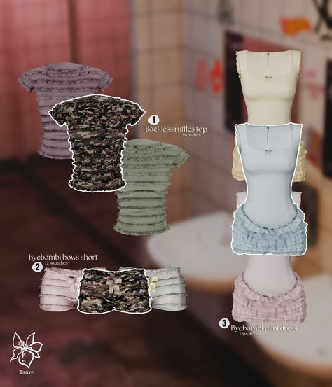 BYEBAMBI - CLOTHING SET Out now on my patreon 3 new mesh clothing pieces + Blender versions ea: 11/05 Thank u @babiimartinez and @nonchalant.whims for modeling for me! Scene by: @etoile__sims Sims 4 Scene Cc, Sims 4 Cc Women Clothes, Sims Blender, Sims Collection, Sims 4 Free Mods, Ts4 Lookbook, Clothes Cc, Sims 4 Traits, Mesh Clothing