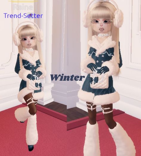 Winter Outfit Hacks, Winter Dti Outfits No Vip, Dti Winter Theme Outfit, Snow Day Outfit Dress To Impress, Winter Dti Outfits, Winter Dress To Impress Outfits, Dress To Impress Winter Theme, Model Dress To Impress, Dress To Impress Elegant